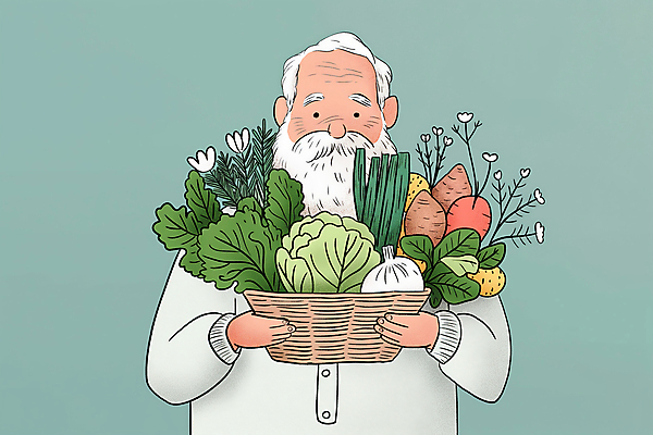 JPG 할아버지 노년 남자 농업 채소 일러스트 수염 한명 웃음 들기 초록색 바구니 유기농 노인남자한명만 국내일러스트 AI일러스트 AI콘텐츠 1 웰빙 산업 컬러 모션 표정 사람 성인 남자한명만 노인남자만 파일형식