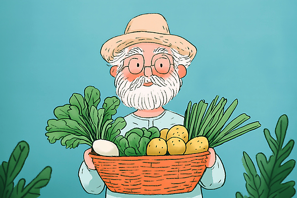 JPG 할아버지 노년 남자 안경 농업 채소 일러스트 수염 한명 웃음 들기 초록색 바구니 유기농 노인남자한명만 국내일러스트 AI일러스트 AI콘텐츠 1 웰빙 잡화 산업 컬러 모션 표정 사람 성인 남자한명만 노인남자만 파일형식