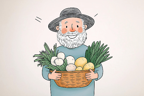 JPG 할아버지 노년 남자 농업 채소 일러스트 수염 한명 웃음 들기 초록색 바구니 유기농 노인남자한명만 국내일러스트 AI일러스트 AI콘텐츠 1 웰빙 산업 컬러 모션 표정 사람 성인 남자한명만 노인남자만 파일형식