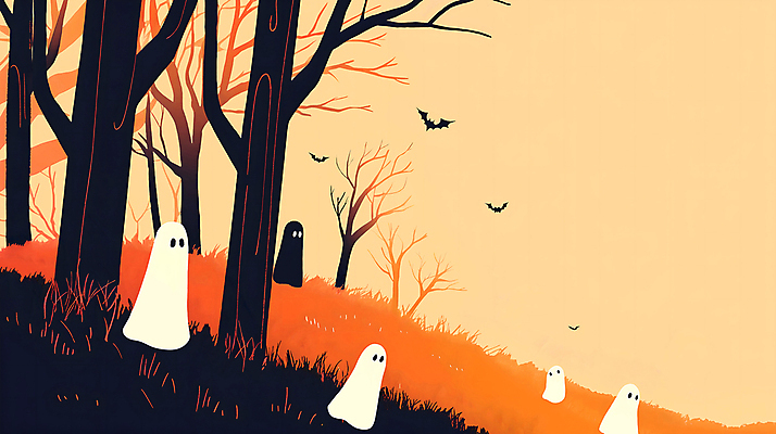PSD 나무 일러스트 잔디 초원 사람없음 주황색 할로윈 가을 유령 무서움 박쥐 호러 국내일러스트 식물 계절 감정 컬러 포유류 공포 파일형식