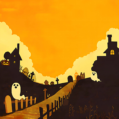 PSD 길 십자가 일러스트 호박 주택 초원 사람없음 울타리 주황색 고양이 할로윈 가을 무덤 유령 무서움 비석 잭오랜턴 호러 국내일러스트 계절 감정 컬러 채소 포유류 건물 담장 반려동물 공포 파일형식