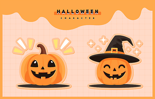 스티커 일러스트 호박 미소 웃음 사람없음 주황색 할로윈 가을 마녀모자 잭오랜턴 호러 일러캐릭터 AI파일 캐릭터 모자_잡화 계절 컬러 채소 표정 공포 파일형식 벡터