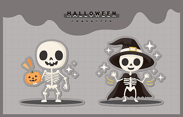 스티커 일러스트 호박 해골 들기 사람없음 할로윈 회색 가을 망토 마녀모자 잭오랜턴 호러 일러캐릭터 AI파일 캐릭터 모자_잡화 계절 컬러 채소 모션 뼈 공포 파일형식 벡터