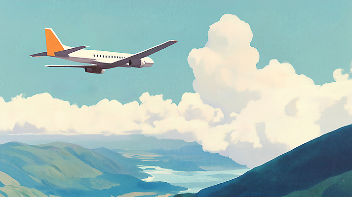 JPG 구름 바다 여행 일러스트 하늘 휴가 휴식 산 비행기 사람없음 파란색 국내일러스트 AI일러스트 AI콘텐츠 자연요소 컬러 컨셉 항공교통 대중교통 파일형식