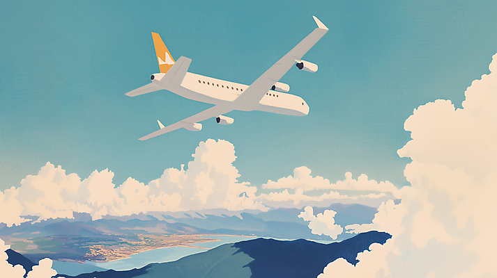 JPG 구름 바다 여행 일러스트 하늘 휴가 휴식 산 비행기 사람없음 파란색 국내일러스트 AI일러스트 AI콘텐츠 자연요소 컬러 컨셉 항공교통 대중교통 파일형식