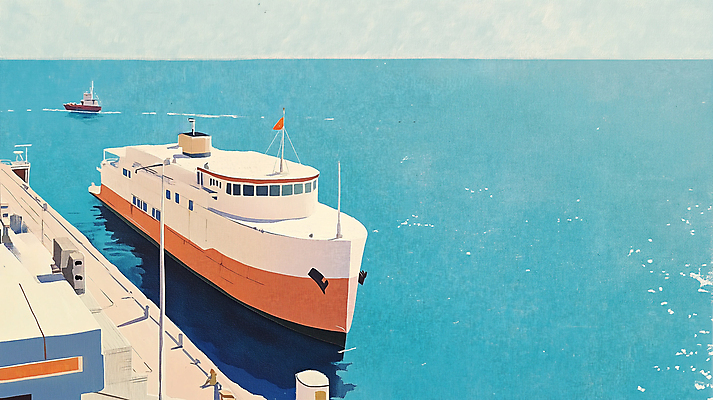 JPG 바다 여행 일러스트 휴가 휴식 사람없음 파란색 항구 크루즈 국내일러스트 AI일러스트 AI콘텐츠 컬러 컨셉 배_교통 교통시설 파일형식