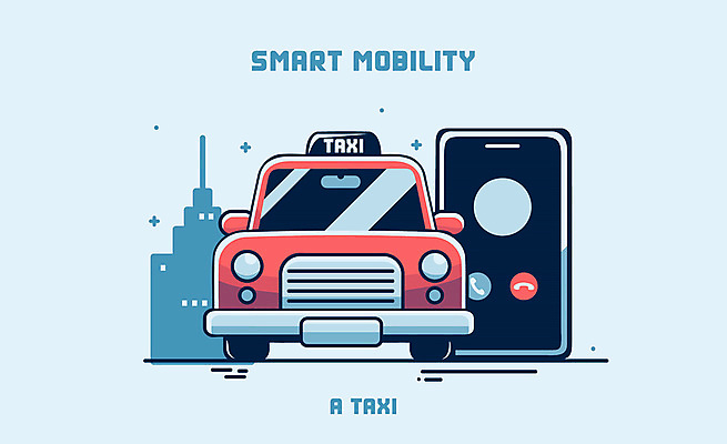 일러스트 대중교통 사람없음 파란색 스마트폰 도시 택시 편리함 콜택시 스마트모빌리티 국내일러스트 AI파일 교통수단 컬러 컨셉 승용차 자동차 핸드폰 스마트기기 파일형식 벡터 모빌리티