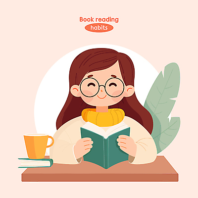 여자 행복 안경 화초 어린이 분홍색 일러스트 한명 미소 소녀 취미 책 컵 독서 읽기 습관 소녀한명만 국내일러스트 AI파일 식물 1 식기 잡화 감정 컬러 모션 표정 사람 여자한명만 소녀만 파일형식 벡터