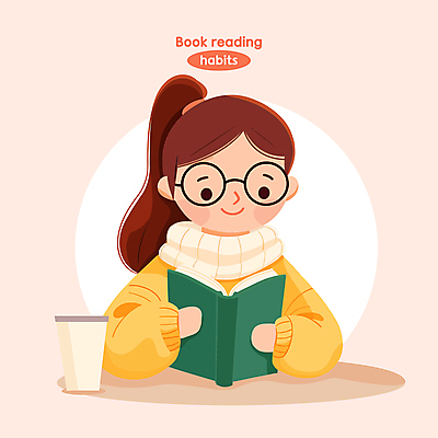 여자 행복 안경 어린이 분홍색 일러스트 한명 미소 소녀 취미 책 컵 독서 읽기 습관 소녀한명만 국내일러스트 AI파일 1 식기 잡화 감정 컬러 모션 표정 사람 여자한명만 소녀만 파일형식 벡터