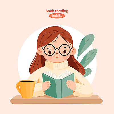 여자 행복 안경 화초 어린이 분홍색 일러스트 한명 미소 소녀 취미 책 컵 독서 읽기 습관 소녀한명만 국내일러스트 AI파일 식물 1 식기 잡화 감정 컬러 모션 표정 사람 여자한명만 소녀만 파일형식 벡터