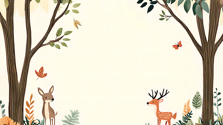 PSD 나무 나비 낙엽 일러스트 자연 동화 사슴 나뭇잎 풍경 사람없음 가을 감성 베이지색 국내일러스트 식물 계절 컬러 곤충 컨셉 잎 포유류 생태계 파일형식