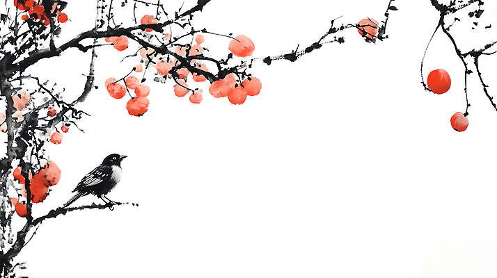 JPG 일러스트 자연 붓터치 수채화 감 수묵화 사람없음 주황색 나뭇가지 분위기 감나무 까치 국내일러스트 AI일러스트 AI콘텐츠 나무 컬러 컨셉 과일 조류 미술 생태계 파일형식