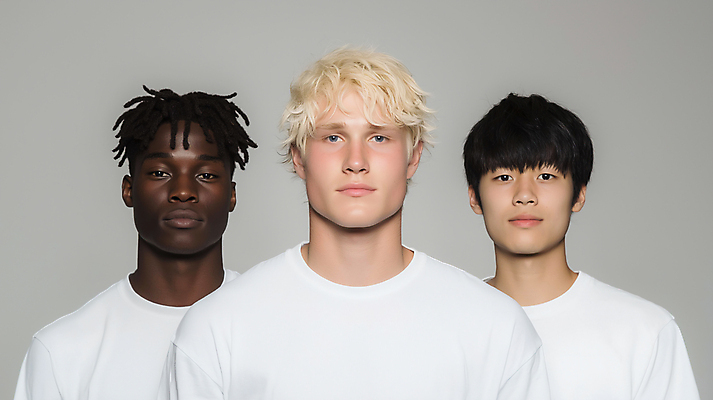 JPG 서양인 백인 편집이미지 시선 남자 흑인 동양인 성인 세명 친구 다양 황인 흰티 의료성형뷰티 성인남자만 편집실사 AI인물포토 AI콘텐츠 외국인 다수 티셔츠 관계 사람 인종 CG 남자만 성인만 파일형식 AI포토