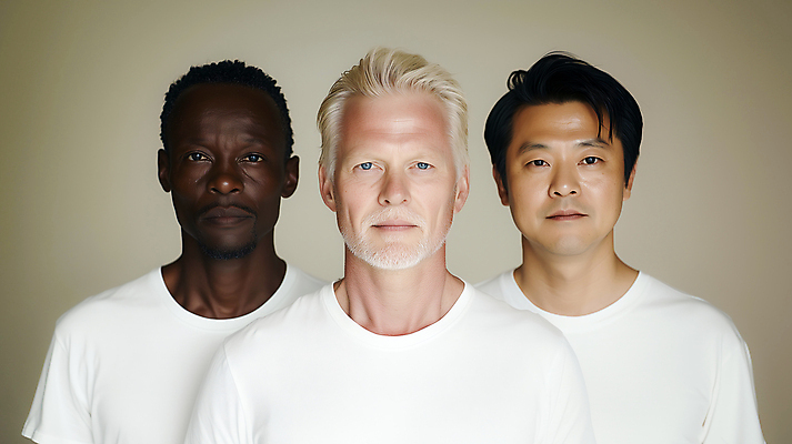 JPG 서양인 백인 편집이미지 시선 남자 중년 흑인 동양인 세명 친구 다양 황인 흰티 의료성형뷰티 중년남자만 편집실사 AI인물포토 AI콘텐츠 외국인 다수 티셔츠 관계 사람 인종 성인 CG 남자만 중년만 파일형식 AI포토