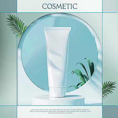 PSD 편집이미지 잎 프레임 그림자 사람없음 파란색 뷰티 화장품 튜브용기 목업 이미지편집 식물 컬러 용기_그릇 파일형식