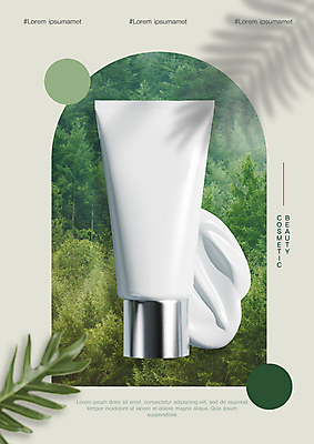 PSD 편집이미지 잎 프레임 그림자 사람없음 초록색 뷰티 화장품 숲 크림 튜브용기 목업 이미지편집 식물 컬러 용기_그릇 파일형식