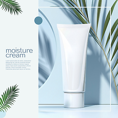 PSD 편집이미지 잎 프레임 그림자 사람없음 파란색 뷰티 화장품 튜브용기 목업 이미지편집 식물 컬러 용기_그릇 파일형식