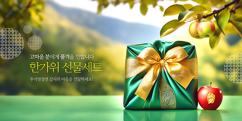 PSD 편집이미지 전통 명절 선물 사람없음 초록색 추석 가을 보자기 사과 사과나무 선물세트 추석선물 명절선물 이미지편집 나무 계절 기념일 컬러 과일 파일형식 천_직물