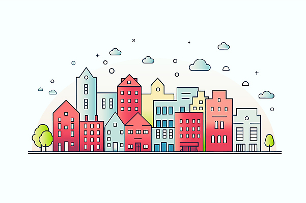 나무 구름 일러스트 빌딩 사람없음 건물 마을 국내일러스트 AI파일 자연요소 식물 건축물 파일형식 벡터