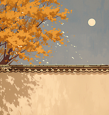 JPG 나무 일러스트 풍경 사람없음 담장 평화 주황색 고요 보름달 가을 야간 감성 기와담장 차분 국내일러스트 AI일러스트 AI콘텐츠 자연요소 식물 계절 컬러 컨셉 기와 달 파일형식