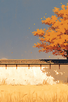 JPG 나무 일러스트 풍경 사람없음 담장 평화 주황색 고요 가을 감성 기와담장 차분 국내일러스트 AI일러스트 AI콘텐츠 식물 계절 컬러 컨셉 기와 파일형식