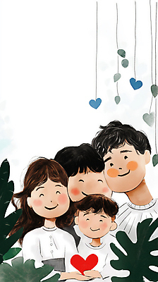 JPG 여자 남자 행복 아들 어린이 일러스트 포옹 엄마 실내 사랑 미소 웃음 소년 여러명 성인 초록색 부모 하트 풀잎 아빠 국내일러스트 AI일러스트 AI콘텐츠 모양 감정 컬러 다수 잎 가족 안기 표정 사람 내부 풀_식물 파일형식