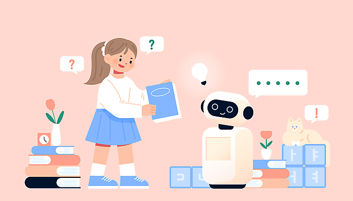 여자 교육 어린이 음악 분홍색 말풍선 일러스트 미래 기술 미술 한명 소녀 한글 독서 고양이 로봇 학습도구 미래사회 창의력 소녀한명만 인터랙티브 상호작용 국내일러스트 AI파일 문자 1 컬러 컨셉 포유류 문화예술 사람 반려동물 사회_공동체 교육용품 여자한명만 소녀만 파일형식 벡터