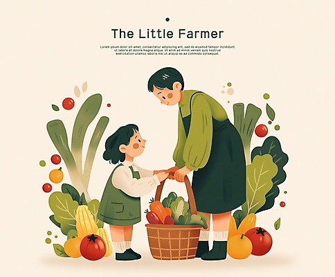 전신 PSD 여자 교육 어린이 채소 일러스트 자연 미소 소녀 성인 두명 농작물 바구니 귀여움 수확 잡기 농부 베이지색 주말농장 여자만 국내일러스트 직업 컬러 컨셉 농업 모션 표정 사람 농장 생태계 파일형식