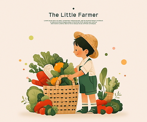 전신 PSD 교육 남자 어린이 채소 일러스트 자연 한명 미소 소년 농작물 바구니 귀여움 수확 농부 밀짚모자 베이지색 주말농장 소년한명만 국내일러스트 직업 모자_잡화 1 컬러 컨셉 농업 표정 사람 농장 생태계 남자한명만 소년만 파일형식