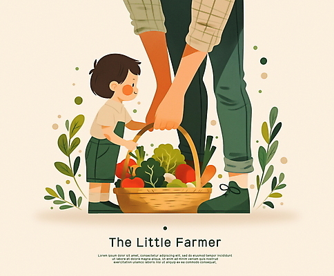 전신 PSD 교육 남자 아들 어린이 채소 일러스트 자연 미소 들기 성인 두명 농작물 바구니 귀여움 수확 아빠 농부 베이지색 주말농장 남자만 국내일러스트 직업 컬러 컨셉 농업 가족 모션 표정 사람 농장 생태계 파일형식
