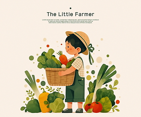 전신 PSD 교육 남자 어린이 채소 일러스트 자연 한명 미소 소년 농작물 바구니 귀여움 수확 농부 밀짚모자 베이지색 주말농장 소년한명만 국내일러스트 직업 모자_잡화 1 컬러 컨셉 농업 표정 사람 농장 생태계 남자한명만 소년만 파일형식