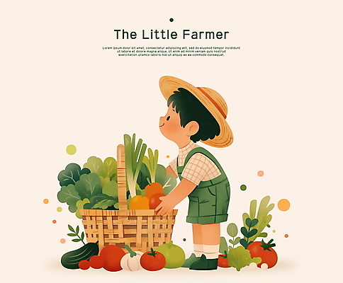 전신 PSD 교육 남자 어린이 채소 일러스트 자연 한명 미소 소년 농작물 바구니 귀여움 수확 농부 밀짚모자 베이지색 주말농장 소년한명만 국내일러스트 직업 모자_잡화 1 컬러 컨셉 농업 표정 사람 농장 생태계 남자한명만 소년만 파일형식