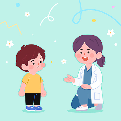 전신 캐릭터 여자 어린이 일러스트 친절 병원 대화 미소 소년 성인 두명 환자 의사 의사가운 무릎꿇기 소아과 위로 돌봄 민트색 국내일러스트 일러캐릭터 AI파일 남자 컬러 의학 모션 표정 말하기 사람 의료진 가운 파일형식 벡터