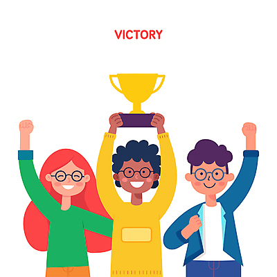 여자 남자 안경 일러스트 협력 웃음 성인 세명 컬러풀 손들기 우정 만세 축하 우승 상 트로피 시상 엘리먼트 우승자 성인만 국내일러스트 AI파일 잡화 컬러 컨셉 모션 표정 사람 친구 최고 상_우승 상패 파일형식 벡터