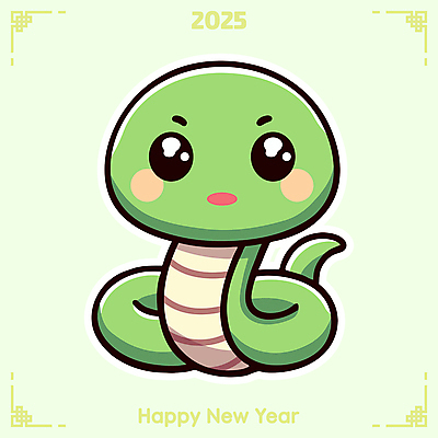 캐릭터 일러스트 새해 미소 사람없음 초록색 귀여움 뱀띠 뱀 뱀캐릭터 을사년 국내일러스트 일러캐릭터 AI파일 컬러 동물캐릭터 컨셉 파충류 표정 십이지신 파일형식 벡터 2025년