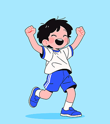 전신 남자 어린이 스포츠 하늘색 일러스트 한명 웃음 소년 운동복 달리기 손들기 만세 가을 활기 체육대회 소년한명만 일러캐릭터 AI파일 캐릭터 1 옷 계절 컨셉 모션 표정 사람 파란색 체육 대회 남자한명만 소년만 파일형식 벡터