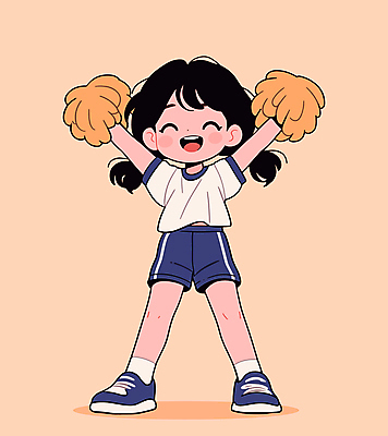 전신 여자 어린이 스포츠 일러스트 한명 웃음 소녀 운동복 손들기 파이팅 주황색 만세 가을 활기 체육대회 응원수술 소녀한명만 일러캐릭터 AI파일 캐릭터 1 옷 계절 컬러 컨셉 모션 표정 사람 응원용품 체육 대회 여자한명만 소녀만 파일형식 벡터