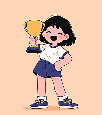 전신 여자 어린이 스포츠 허리손 일러스트 한명 웃음 들기 소녀 운동복 주황색 가을 우승 트로피 활기 체육대회 시상 우승자 소녀한명만 일러캐릭터 AI파일 캐릭터 1 옷 계절 컬러 포즈 컨셉 모션 표정 사람 최고 상_우승 체육 대회 여자한명만 소녀만 파일형식 벡터