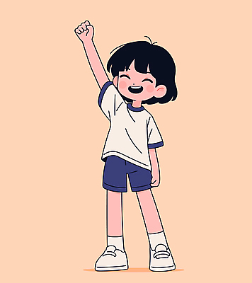 전신 여자 어린이 스포츠 일러스트 한명 웃음 소녀 운동복 손들기 파이팅 주황색 만세 가을 활기 체육대회 소녀한명만 일러캐릭터 AI파일 캐릭터 1 옷 계절 컬러 컨셉 모션 표정 사람 체육 대회 여자한명만 소녀만 파일형식 벡터