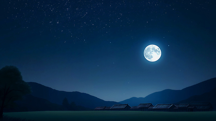 JPG 편집이미지 밤하늘 산 한국 초가집 사람없음 추석 보름달 시골 야간 고향 소원빌기 편집실사 AI포토 AI콘텐츠 자연요소 명절 아시아 하늘 한옥 달 CG 파일형식