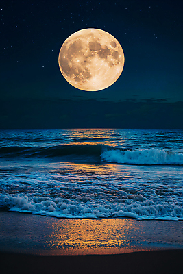 JPG 편집이미지 파도 바다 밤하늘 한국 사람없음 추석 보름달 소원빌기 편집실사 AI포토 AI콘텐츠 명절 아시아 하늘 달 야간 CG 파일형식