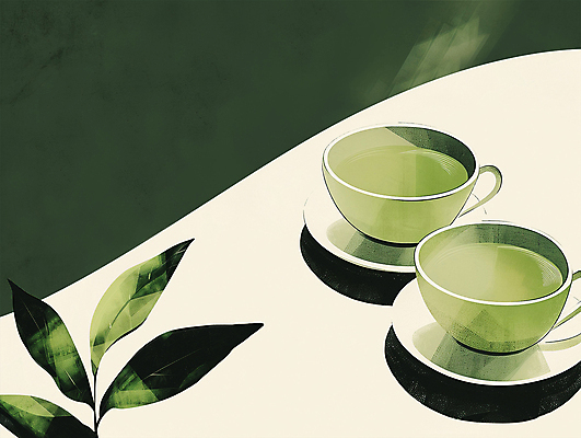 PSD 일러스트 나뭇잎 사람없음 초록색 평화 고요 찻잔 녹차 컵받침 찻잎 국내일러스트 컬러 컨셉 잎 잔 차_음료 받침대 파일형식
