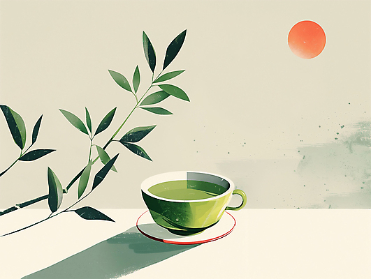 PSD 일러스트 나뭇잎 사람없음 초록색 태양 평화 고요 찻잔 녹차 컵받침 찻잎 국내일러스트 자연요소 컬러 컨셉 잎 잔 차_음료 받침대 파일형식