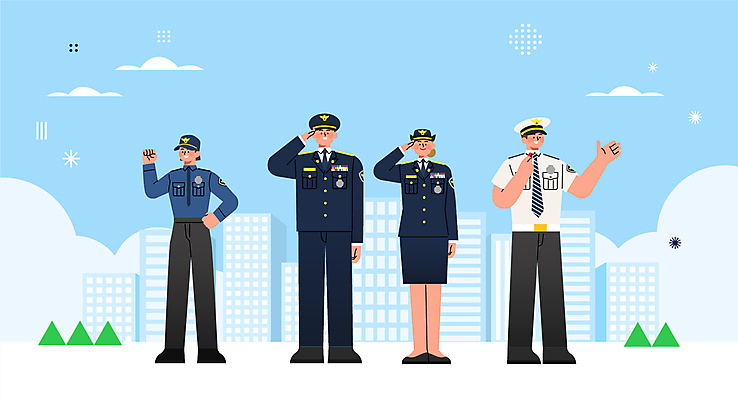 전신 여자 기념일 남자 하늘색 일러스트 빌딩 여러명 성인 건물 파이팅 경찰 경찰복 경례 경찰모자 교통경찰 정복 성인만 경찰의날 국내일러스트 AI파일 직업 모자_잡화 건축물 다수 유니폼 모션 사람 이벤트 파란색 인사 파일형식 벡터 법정기념일