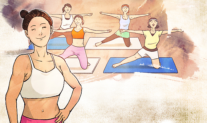 전신 PSD 여자 다이어트 일러스트 팔벌리기 붓터치 건강 미소 여러명 상반신 성인 취미 운동복 강사 매트 학원 에어로빅 베이지색 성인여자만 수강 국내일러스트 직업 옷 교육 컬러 다수 모션 표정 사람 운동 춤 여자만 성인만 파일형식