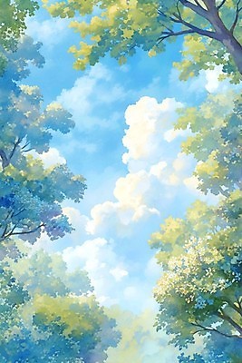 JPG 나무 구름 하늘색 일러스트 하늘 나뭇잎 수채화 사람없음 맑음 국내일러스트 AI일러스트 AI콘텐츠 자연요소 식물 잎 날씨 파란색 파일형식