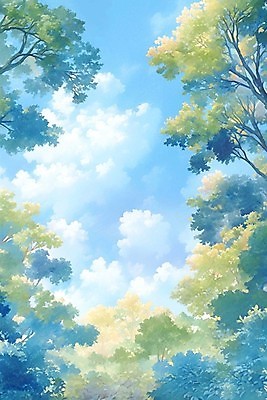JPG 나무 구름 하늘색 일러스트 하늘 나뭇잎 수채화 사람없음 맑음 국내일러스트 AI일러스트 AI콘텐츠 자연요소 식물 잎 날씨 파란색 파일형식