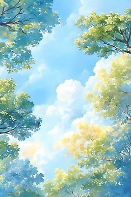 JPG 나무 구름 하늘색 일러스트 하늘 나뭇잎 수채화 사람없음 맑음 국내일러스트 AI일러스트 AI콘텐츠 자연요소 식물 잎 날씨 파란색 파일형식