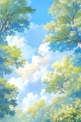 JPG 나무 구름 하늘색 일러스트 하늘 나뭇잎 수채화 사람없음 맑음 국내일러스트 AI일러스트 AI콘텐츠 자연요소 식물 잎 날씨 파란색 파일형식