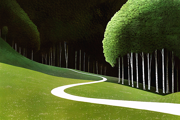 JPG 나무 길 일러스트 그림자 풍경 사람없음 초록색 햇빛 숲 그늘 언덕 국내일러스트 AI일러스트 AI콘텐츠 식물 컬러 태양 파일형식